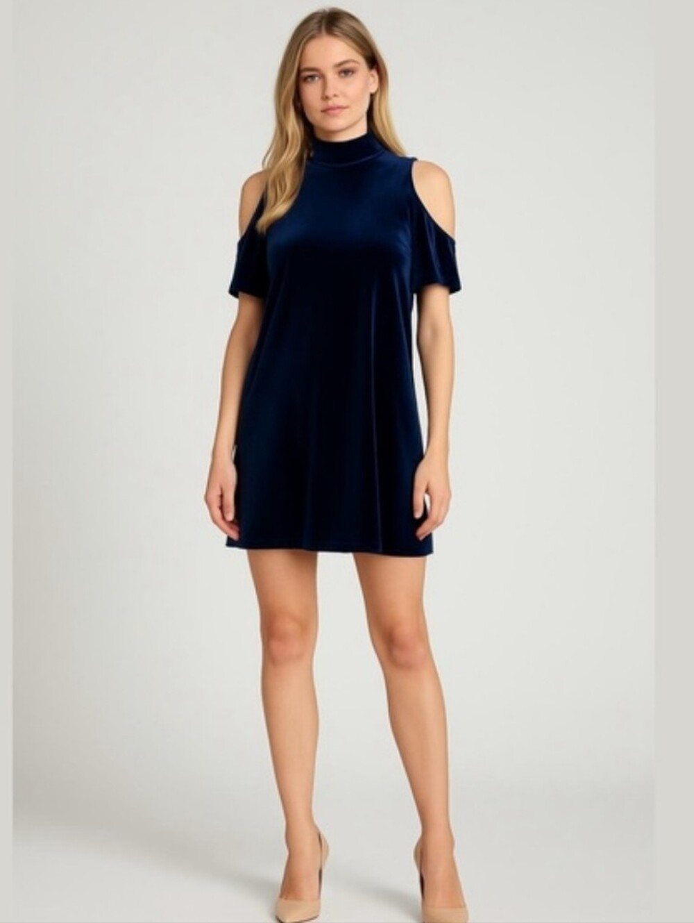 H by Halston Cold-Shoulder Velvet Shift Dress, NWT